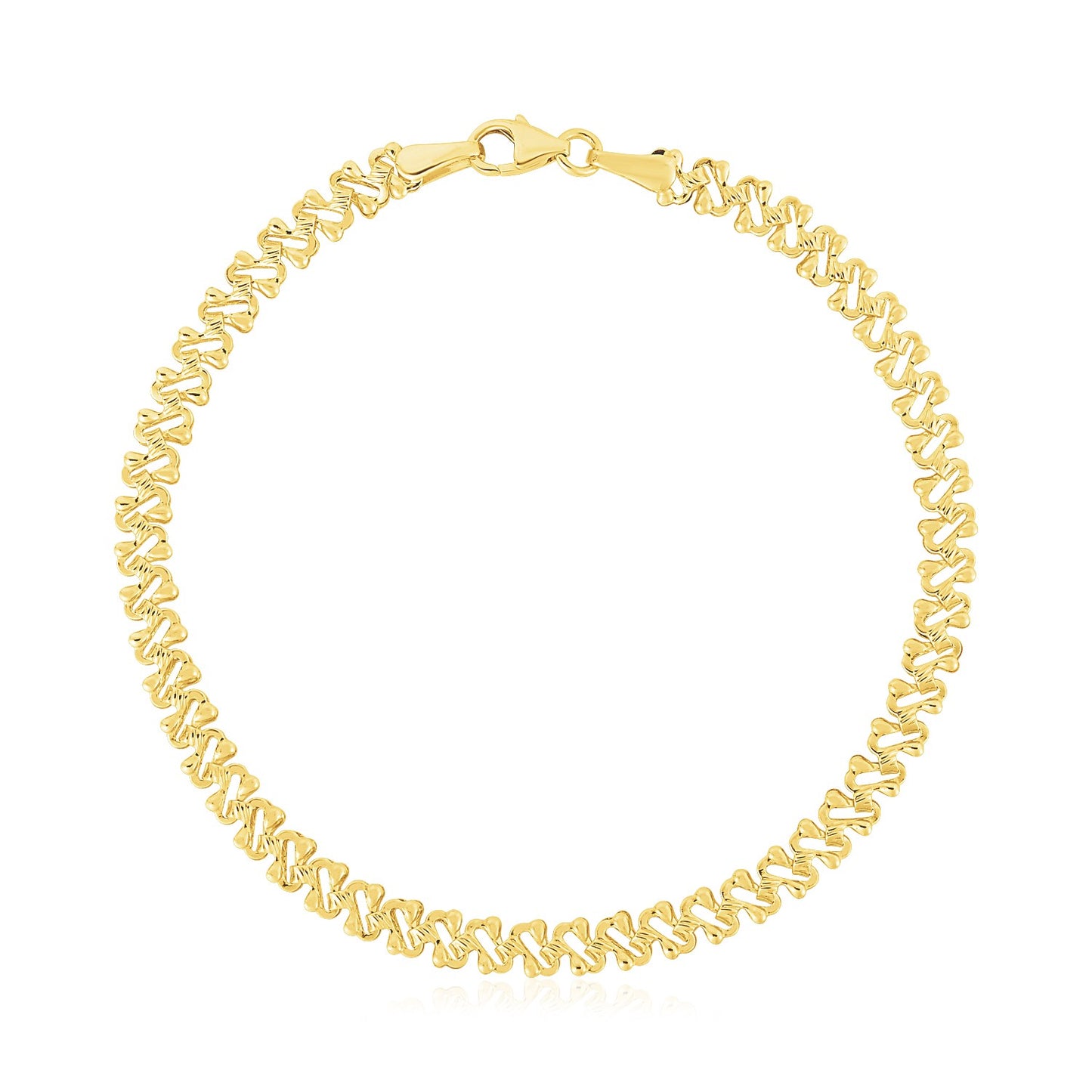 14k Yellow Gold High Polish Textured Fancy Chain Bracelet (4.00 mm)